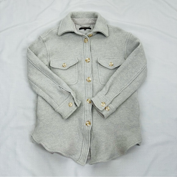 Quince Women’s size Medium Light Gray Boiled Wool Shirt Jacket READ - Picture 2 of 16